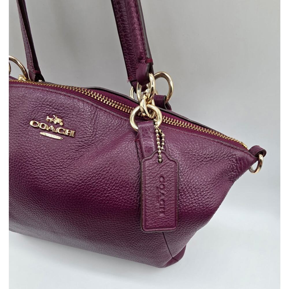 Coach Small Kelsey Pebbled Leather Satchel Bag β Deep Plum β Gold Hardware - Picture 6 of 16